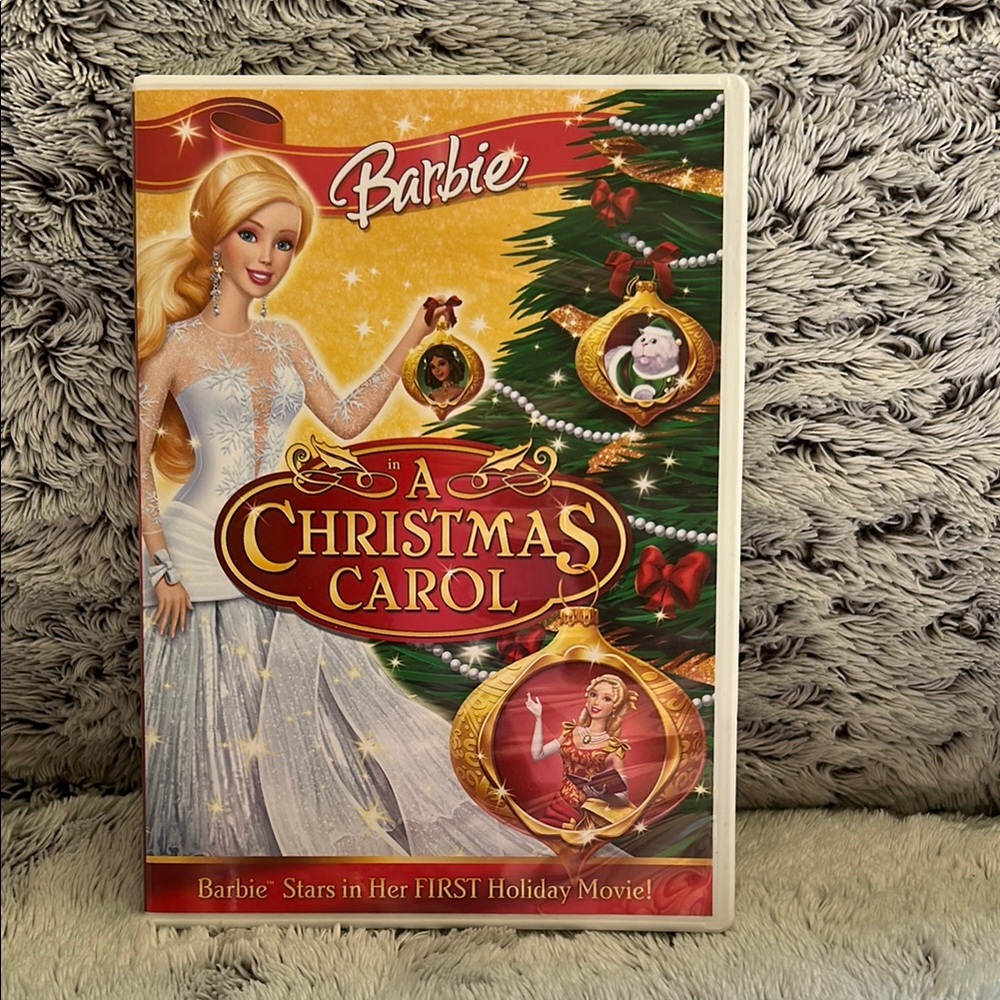 Barbie A Christmas Carol DVD with Festive Red and Gold Accents